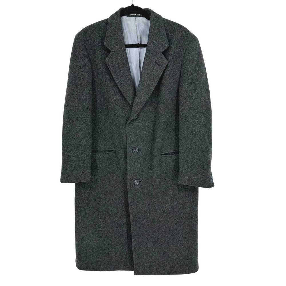 Vintage KINDLER Mens Charcoal Wool Cashmere Overcoat Made in‎ England Classic